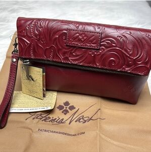 Patricia Nash Red Leather Embossed Wristlet Clutch